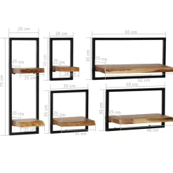 vidaXL Estanterías-Conjunto estantes pared 5 piezas madera maciza acacia y acero