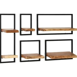 vidaXL Estanterías-Conjunto estantes pared 5 piezas madera maciza acacia y acero