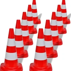 vidaXL Avisos-Conos de tráfico reflectantes 10 unidades rojo y blanco 50 cm