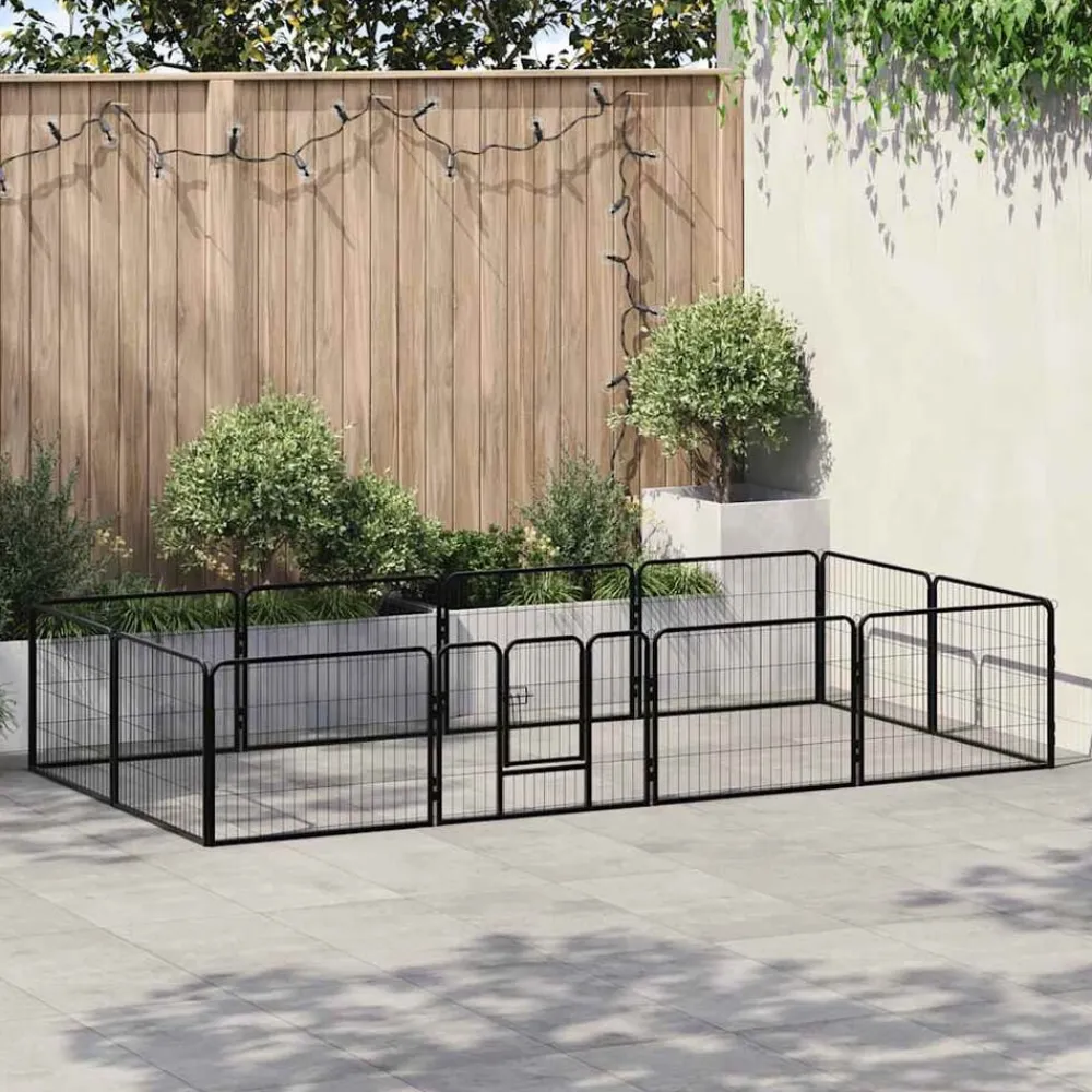 vidaXL Productos Para Mascotas-Corral para perros 12 paneles de acero 80x60 cm negro