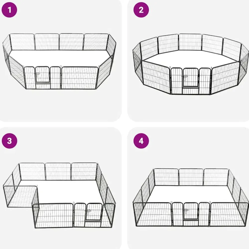 vidaXL Productos Para Mascotas-Corral para perros 12 paneles de acero 80x60 cm negro