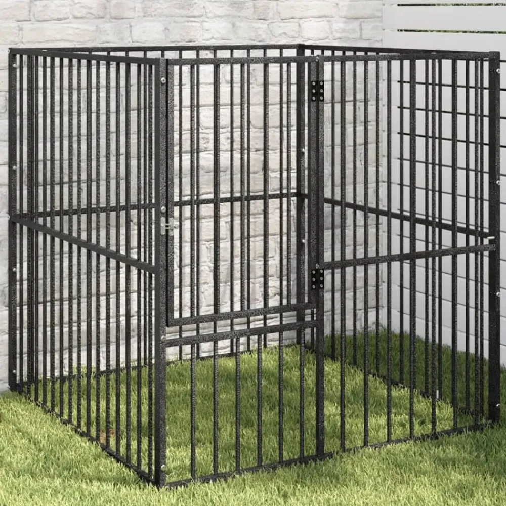 vidaXL Productos Para Mascotas-Corralito para perros con 4 paneles acero galvanizado negro