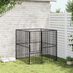 vidaXL Productos Para Mascotas-Corralito para perros con 4 paneles acero galvanizado negro