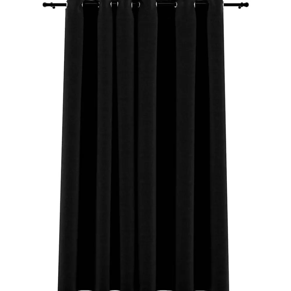vidaXL Cortina opaca con ojales look de lino 290x245 cm Negro Sale