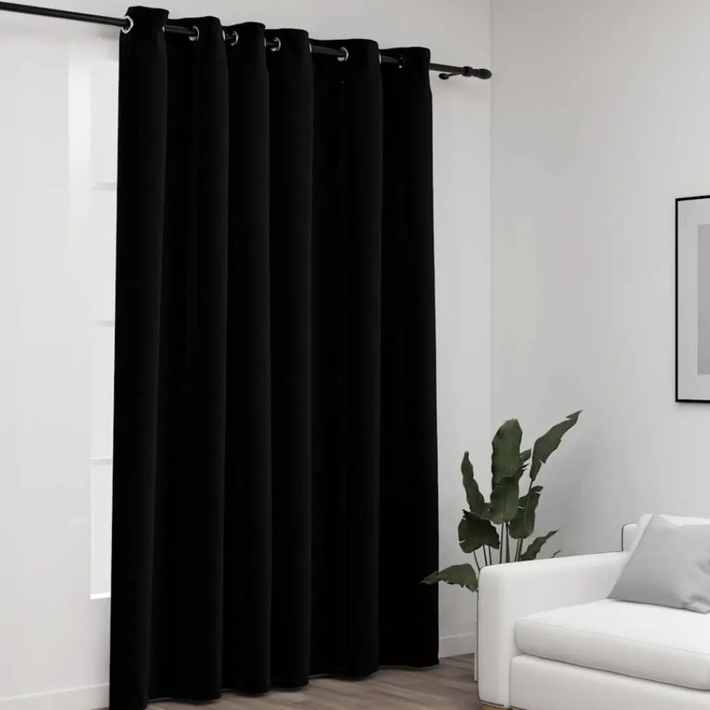 vidaXL Cortina opaca con ojales look de lino 290x245 cm Negro Sale