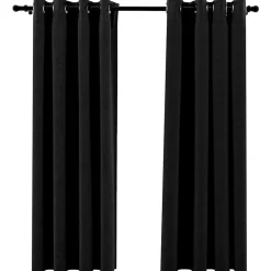 vidaXL Cortina opaca con ojales look lino 2 pzas 140x175 cm Antracita New