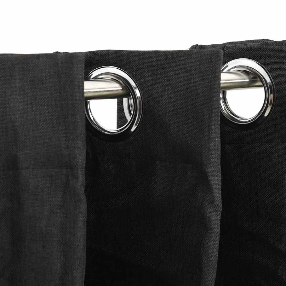 vidaXL Cortina opaca con ojales look lino 2 pzas 140x175 cm Antracita New