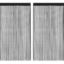vidaXL Decoración-Cortinas de flecos 2 piezas 100x250 cm negras