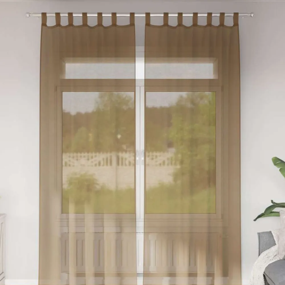 vidaXL Cortinas de gasa con trabillas 2 uds marrón claro 140x260 cm Marrón claro