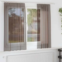 vidaXL Decoración-Cortinas de gasa con trabillas 2 uds. marrón
