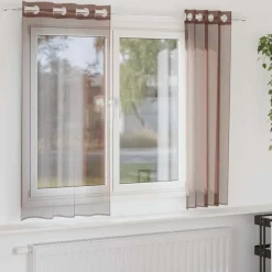 vidaXL Cortinas de gasa con ojales 2 uds marrón 140x140 cm Marr&oacute;n Clearance