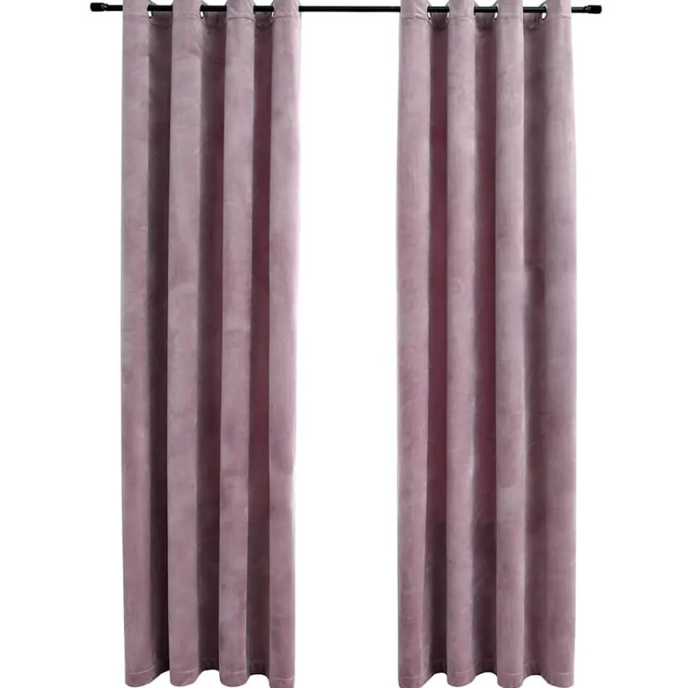 vidaXL Decoración-Cortinas opacas anillas 2 uds terciopelo rosa viejo 140x175 cm