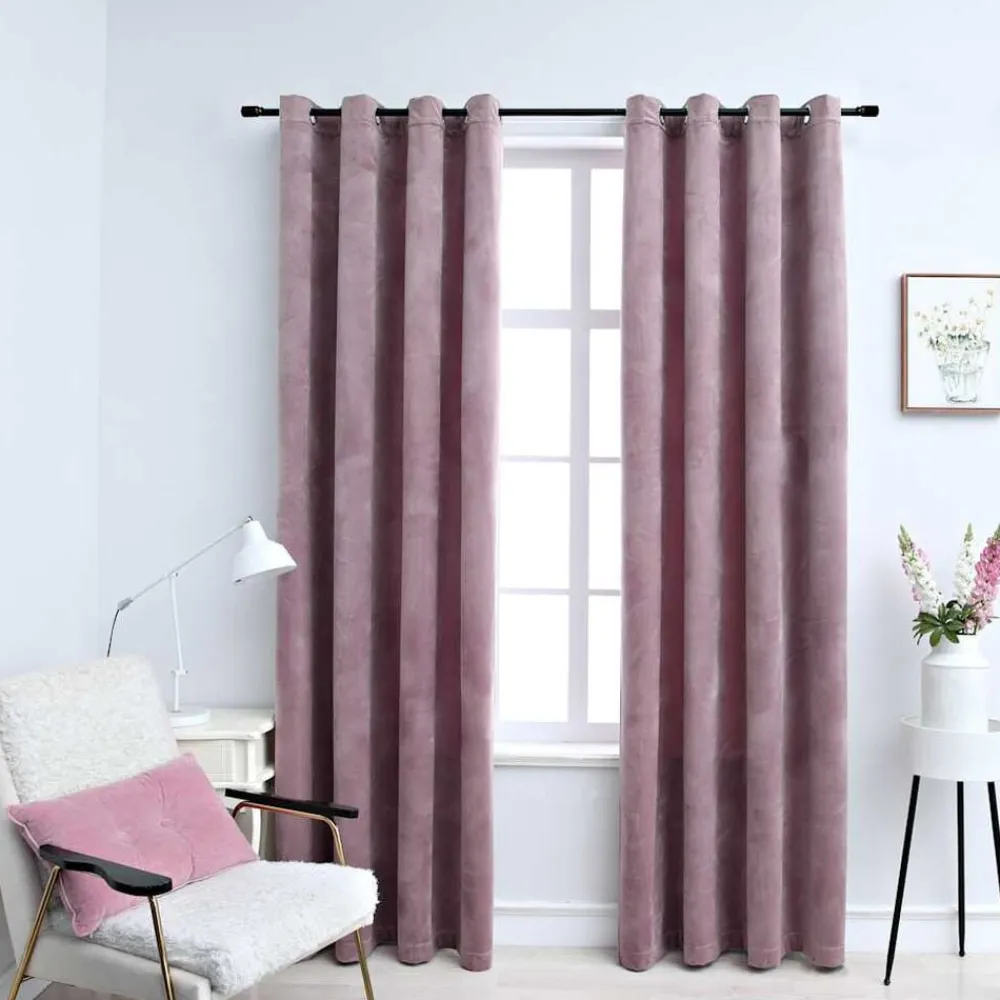 vidaXL Decoración-Cortinas opacas anillas 2 uds terciopelo rosa viejo 140x175 cm