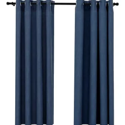 vidaXL Cortinas opacas con ojales look de lino 2 pzas 140x175 cm Azul New