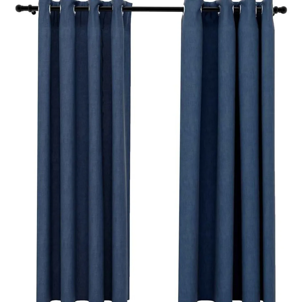 vidaXL Cortinas opacas con ojales look de lino 2 pzas 140x175 cm Azul New