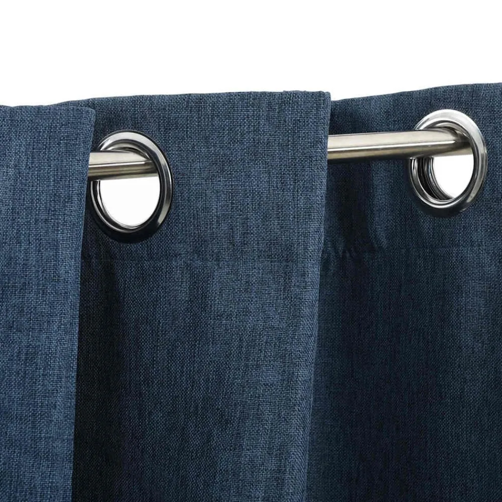 vidaXL Cortinas opacas con ojales look de lino 2 pzas 140x175 cm Azul New