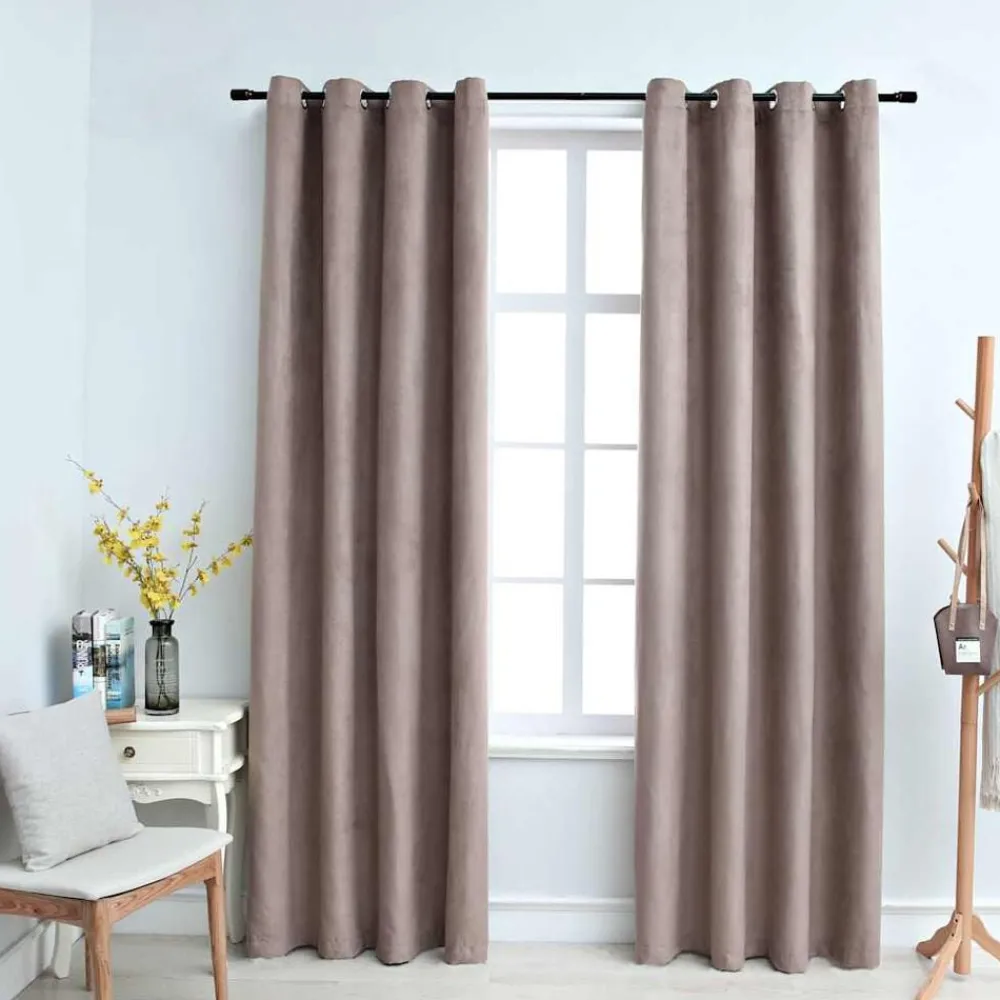 vidaXL Cortinas opacas con anillas de metal 2 pzs gris topo 140x175 cm Taupé New