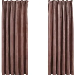 vidaXL Cortinas opacas ganchos 2 pzas terciopelo rosa viejo 140x175 cm Rosa antiguo Discount