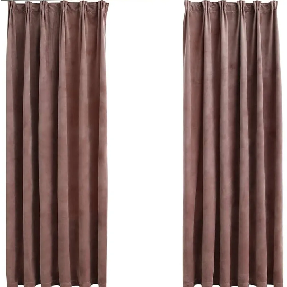 vidaXL Cortinas opacas ganchos 2 pzas terciopelo rosa viejo 140x175 cm Rosa antiguo Discount