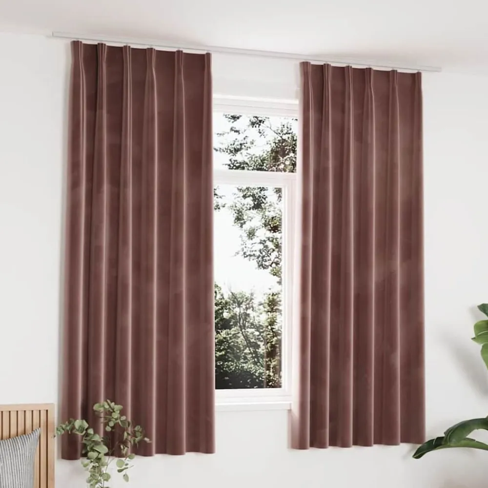 vidaXL Cortinas opacas ganchos 2 pzas terciopelo rosa viejo 140x175 cm Rosa antiguo Discount