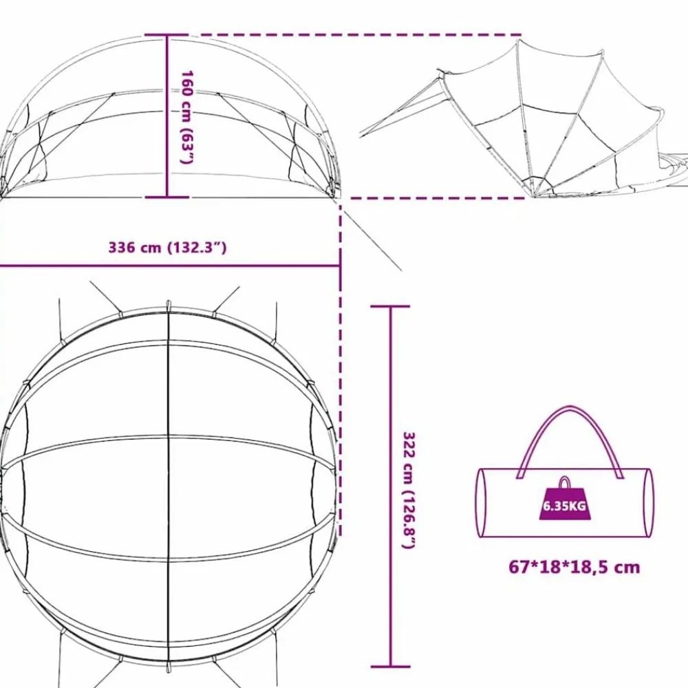 vidaXL Piscina Y Spa-Cúpula para piscina Manual 336 x 322 x 160 cm PVC