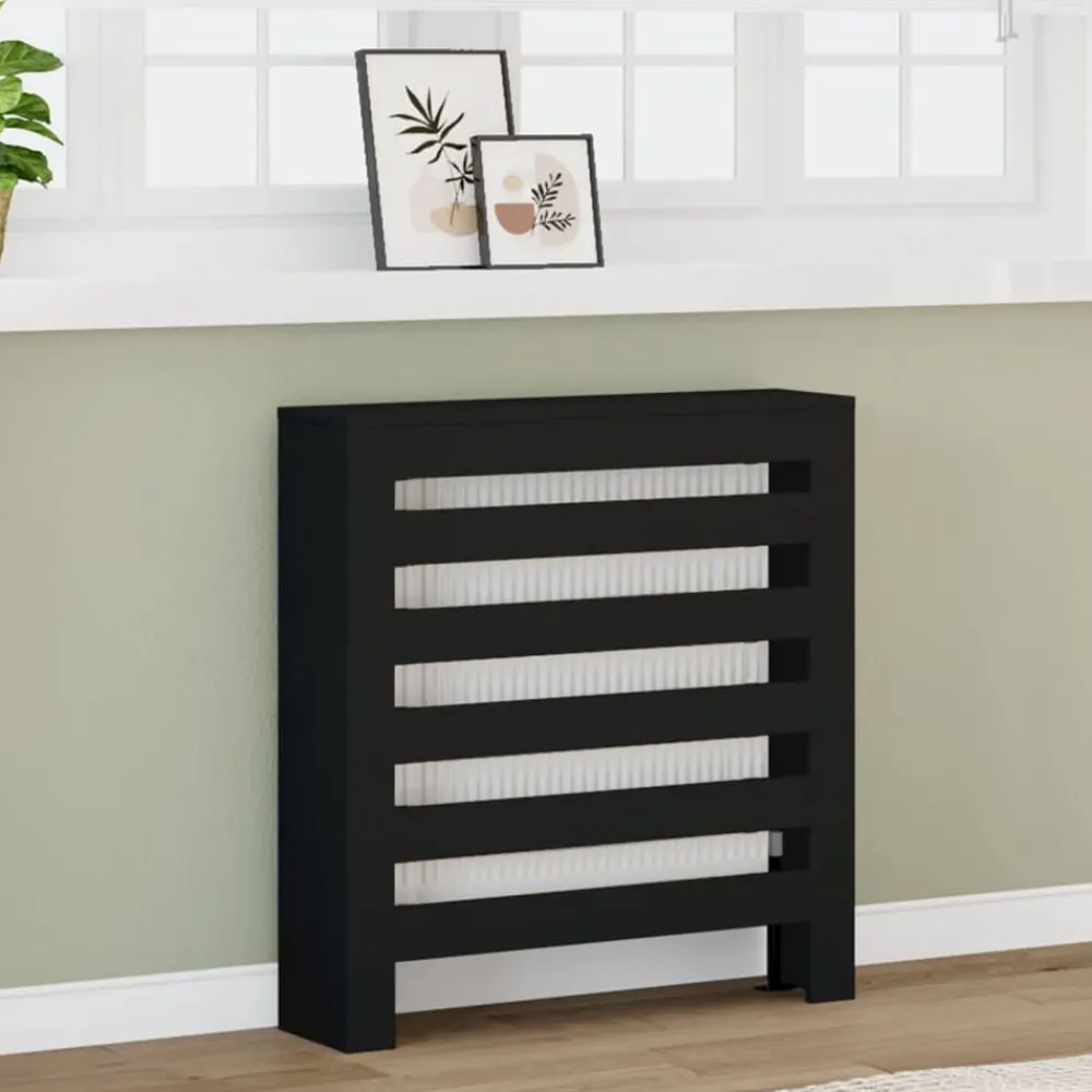 vidaXL Cubierta de radiador madera de ingeniería 78x20x82 cm Negro New