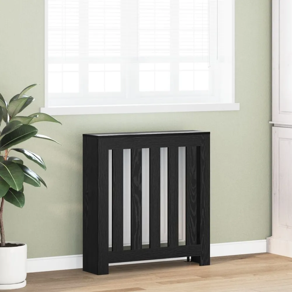 vidaXL Cubierta de Radiador Roble Negro 78 x 20 x 82 cm Con listones verticales New