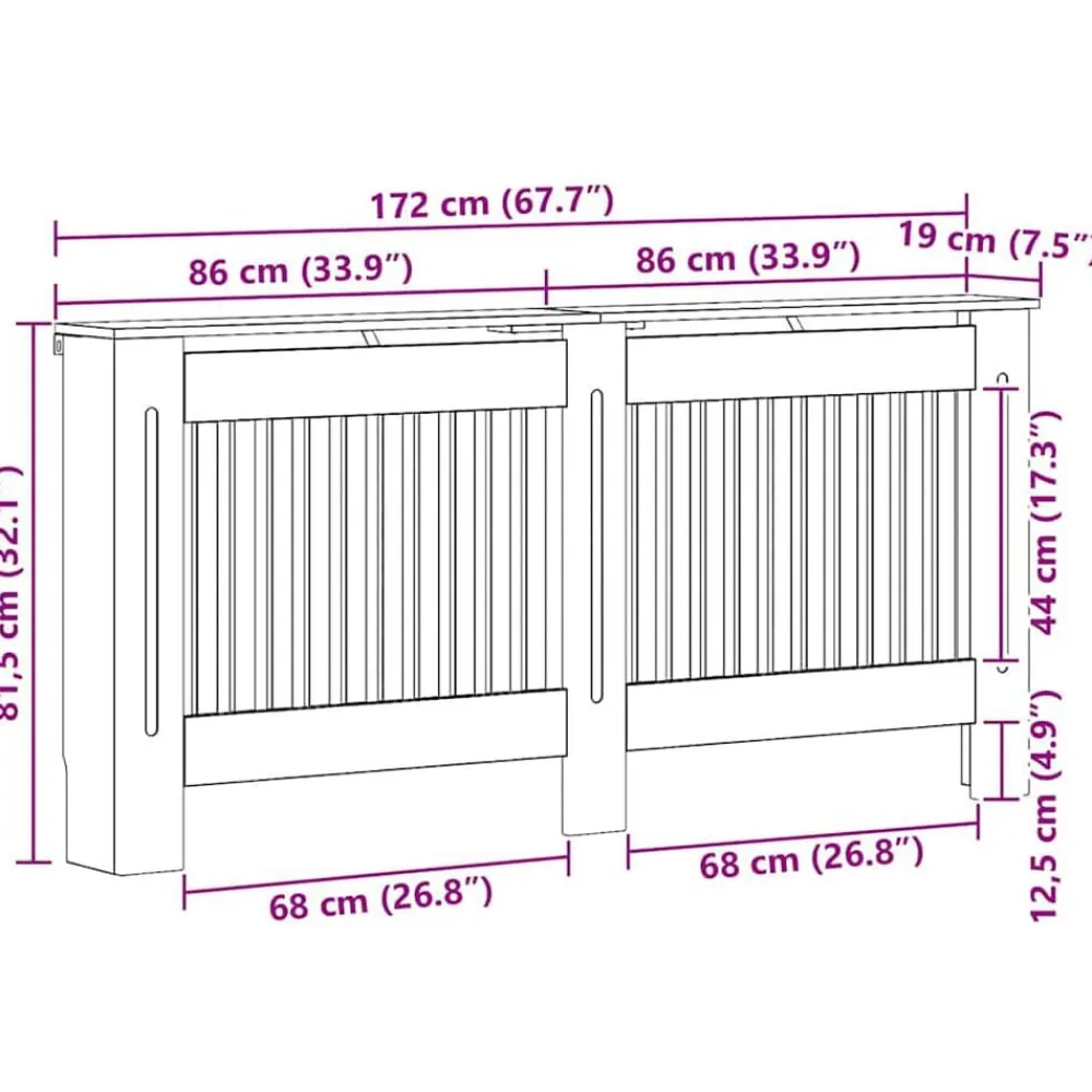 vidaXL Cubierta de Radiador 172 x 19 x 81,5 cm Madera envejecida Clearance