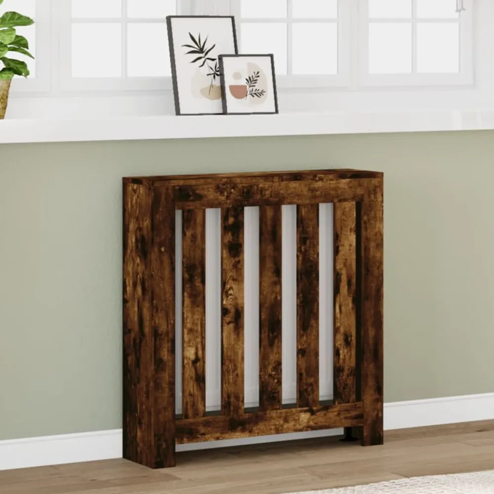 vidaXL Cubierta de radiador madera ingeniería 78x20x82cm Roble ahumado Clearance