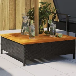 vidaXL Jardín-Cubierta para base sombrilla ratán PE acacia 70x70x25 cm