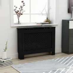 vidaXL Cubierta para radiador MDF 112x19x81,5 cm Negro New