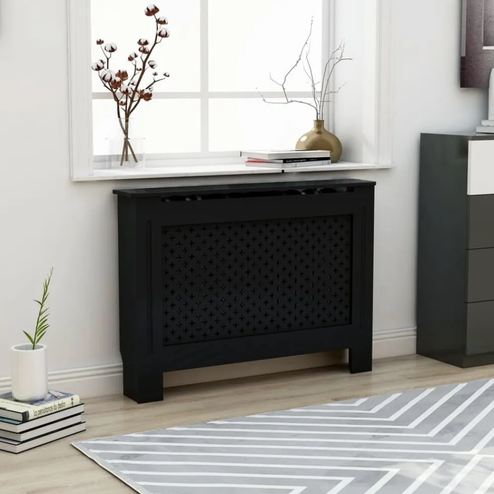 vidaXL Cubierta para radiador MDF 112x19x81,5 cm Negro New