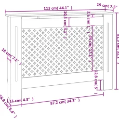 vidaXL Cubierta para radiador MDF 112x19x81,5 cm Negro New