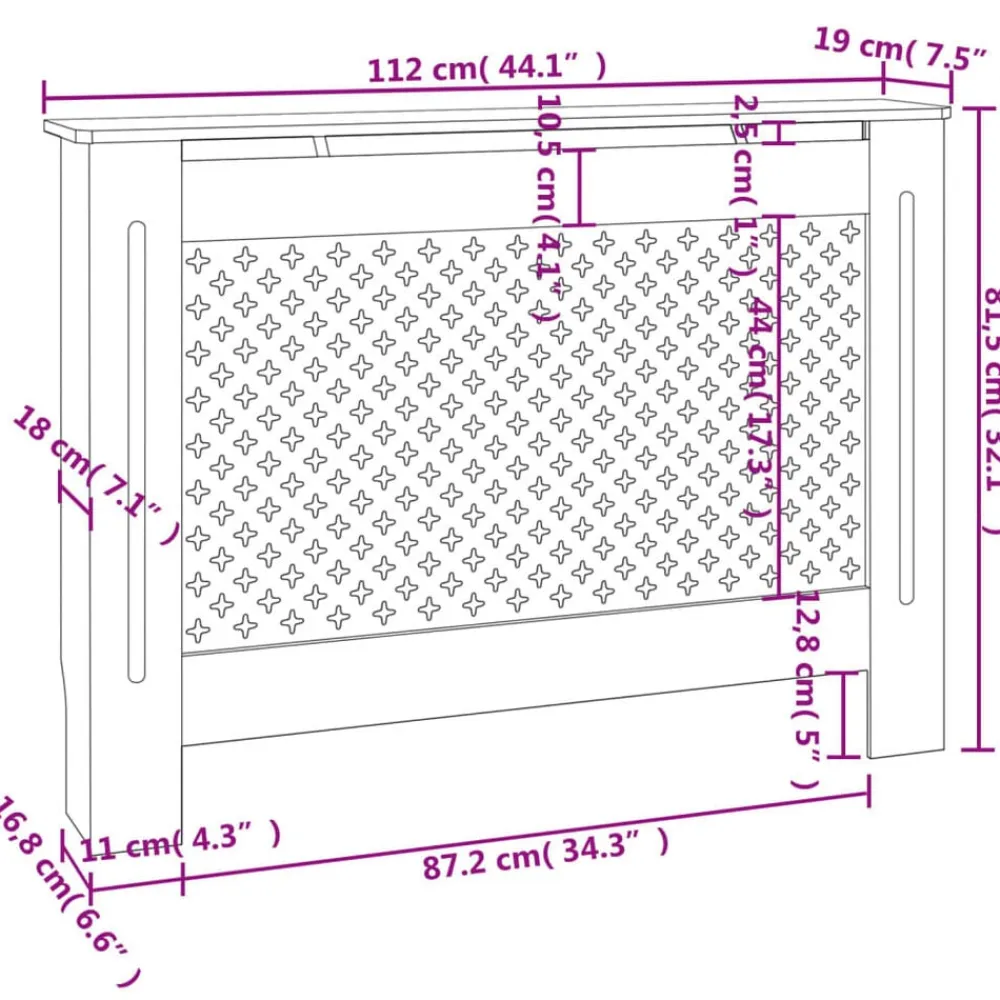 vidaXL Cubierta para radiador MDF 112x19x81,5 cm Negro New