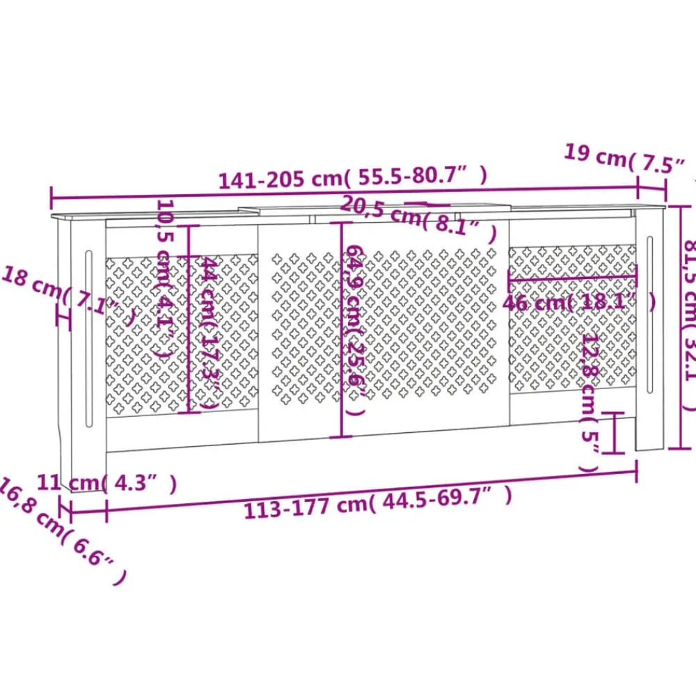 vidaXL Accesorios Para Electrodomésticos-Cubierta para radiador MDF 205 cm