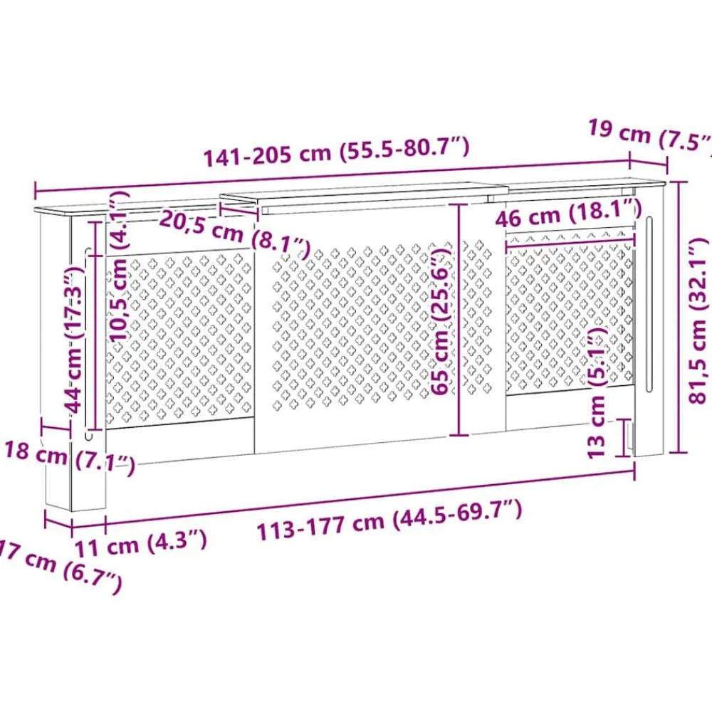vidaXL Accesorios Para Electrodomésticos-Cubierta para radiador MDF 205 cm