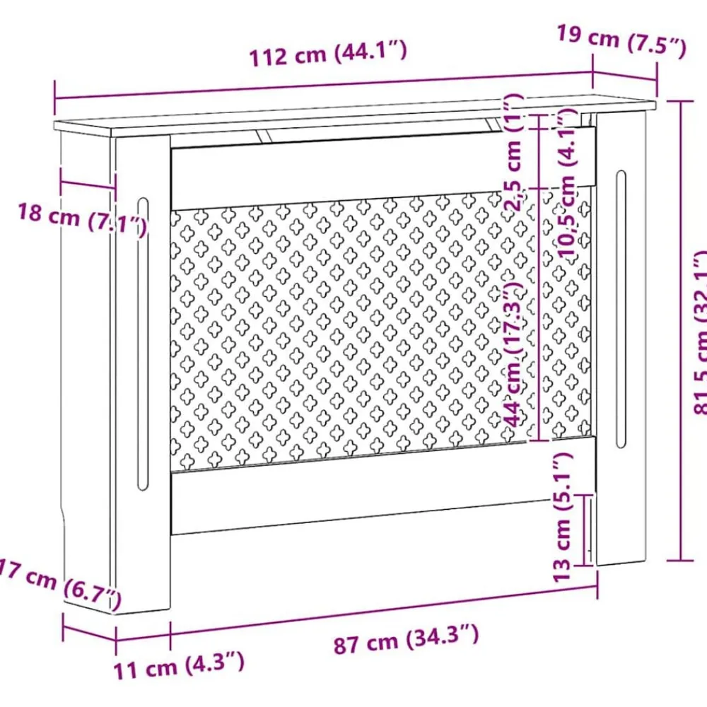 vidaXL Accesorios Para Electrodomésticos-Cubierta para radiador MDF 112x19x81,5 cm