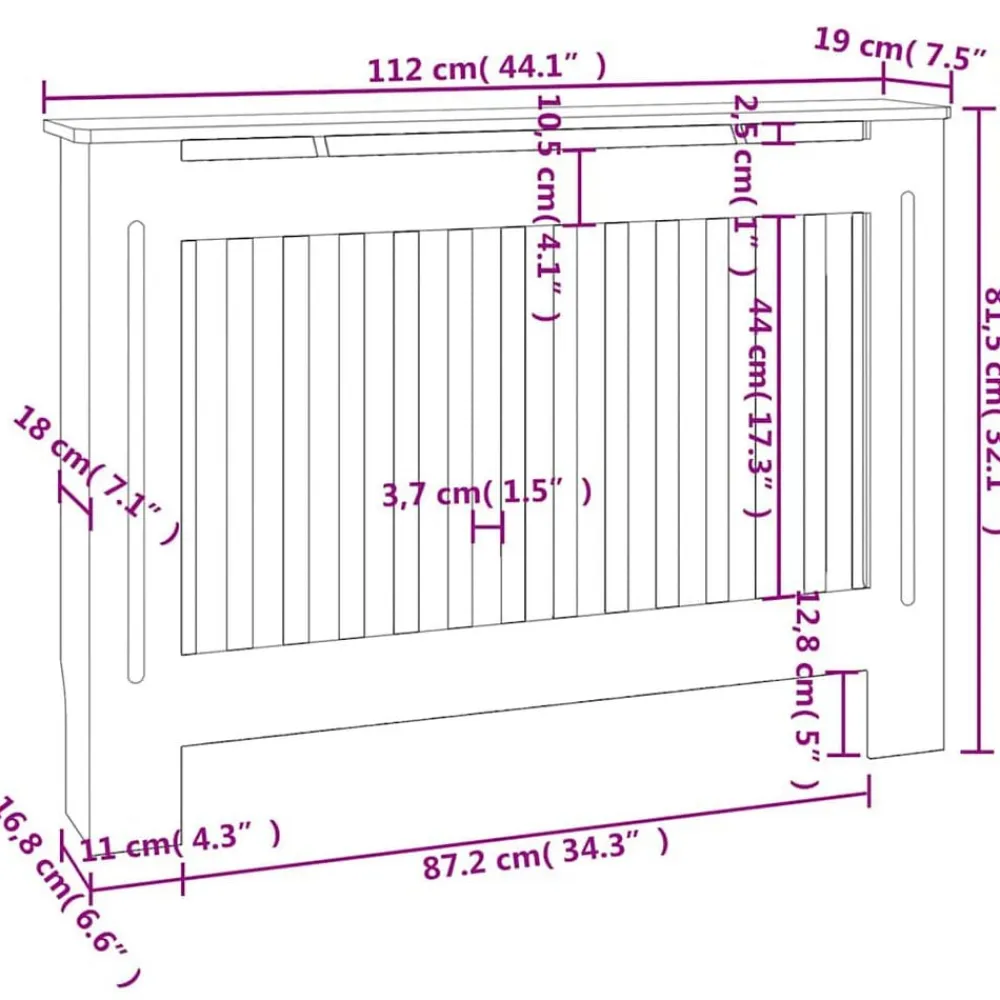 vidaXL Accesorios Para Electrodomésticos-Cubierta para radiador MDF 112x19x81,5 cm