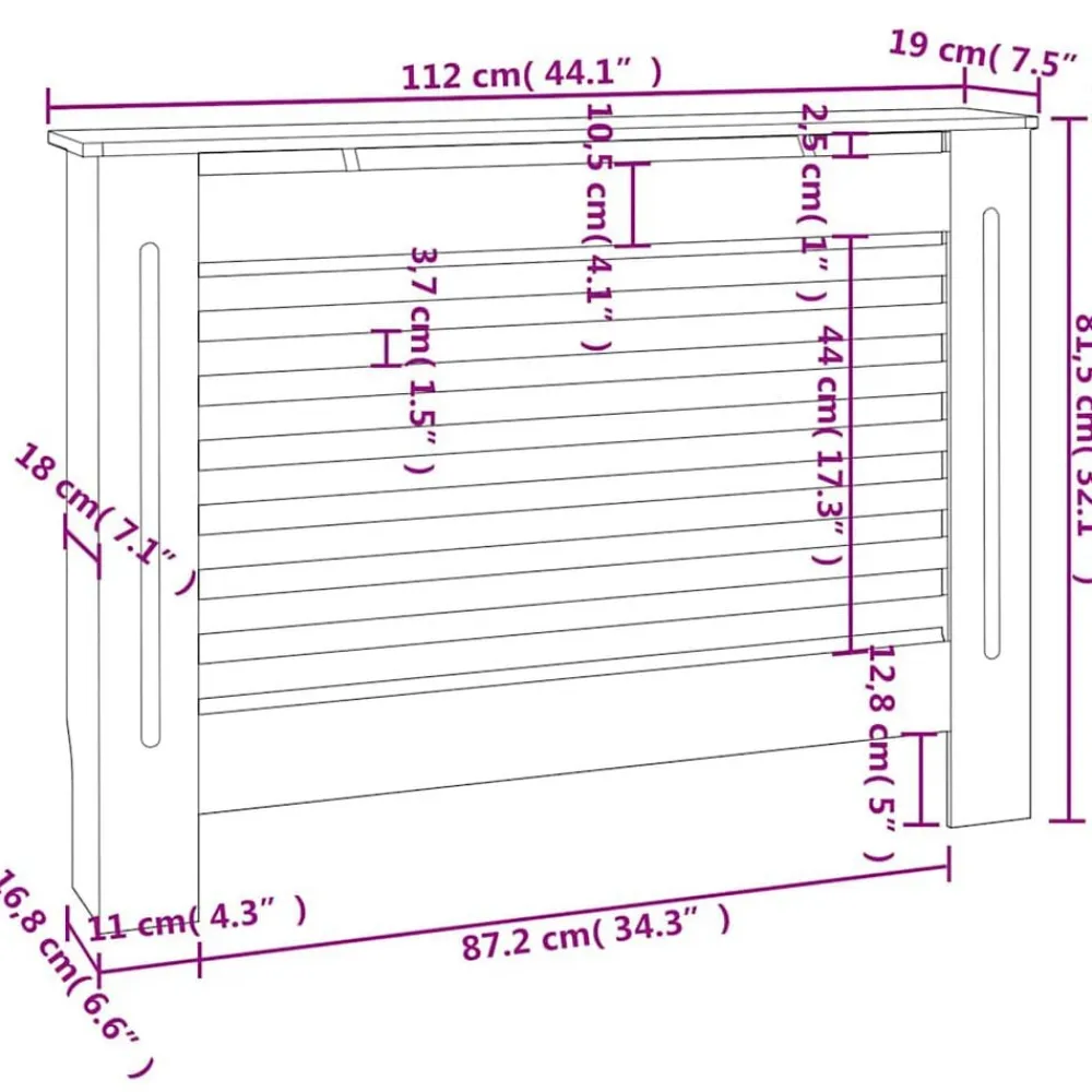 vidaXL Cubierta para radiador MDF 112x19x81,5 cm Negro Best