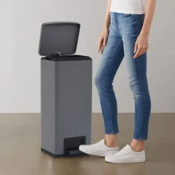 vidaXL Productos Del Hogar-Cubo basura con pedal antihuellas 30L acero inoxidable