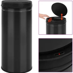 vidaXL Cubo de basura con sensor automático 80L acero al carbono Negro Sale