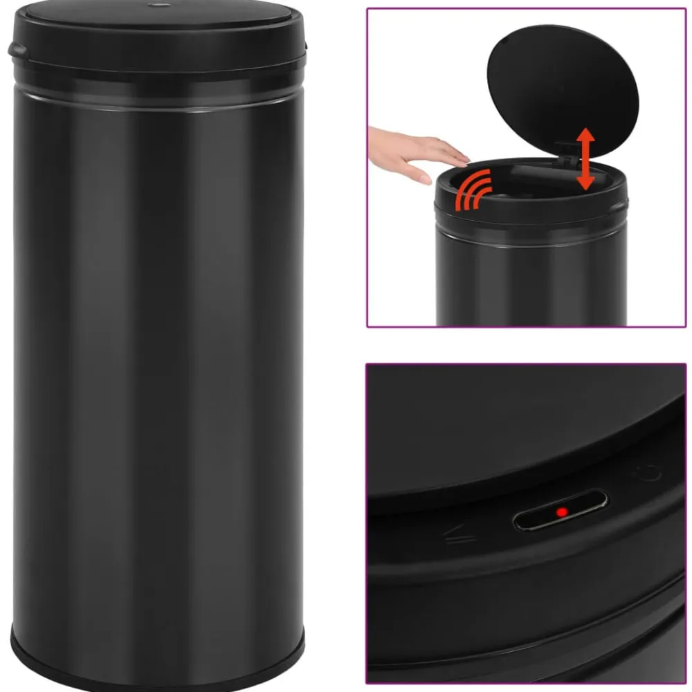 vidaXL Cubo de basura con sensor automático 80L acero al carbono Negro Sale