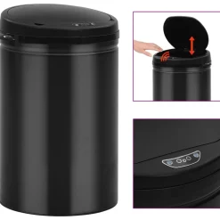 vidaXL Cubo de basura con sensor automático 30L acero al carbono Negro Discount