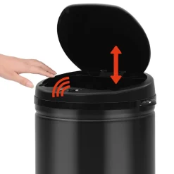 vidaXL Cubo de basura con sensor automático 30L acero al carbono Negro Discount