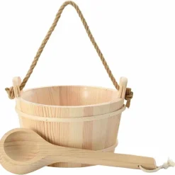 vidaXL Piscina Y Spa-Cubo de Sauna 2 pcs Marrón Madera de Pino Sólida y Cáñamo