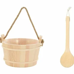 vidaXL Piscina Y Spa-Cubo de Sauna 2 pcs Marrón Madera de Pino Sólida y Cáñamo