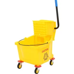 vidaXL Carretones Y Caddies De Mantenimiento-Cubo para fregona con escurridor y ruedas PP amarillo 36 L