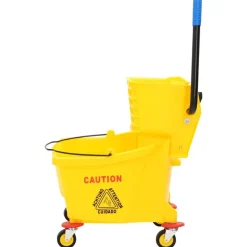 vidaXL Carretones Y Caddies De Mantenimiento-Cubo para fregona con escurridor y ruedas PP amarillo 36 L