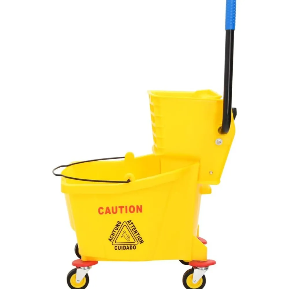 vidaXL Carretones Y Caddies De Mantenimiento-Cubo para fregona con escurridor y ruedas PP amarillo 36 L