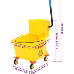 vidaXL Carretones Y Caddies De Mantenimiento-Cubo para fregona con escurridor y ruedas PP amarillo 36 L